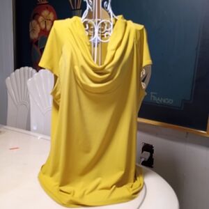 Worthington Mustard Drape Neck Blouse Size XL Made In Indonesia